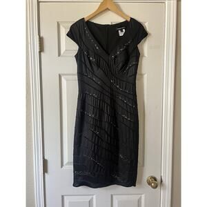 NWOT Tadashi Shoji Beautiful Beaded Embellished Cocktail Bodycon Dress Med Black